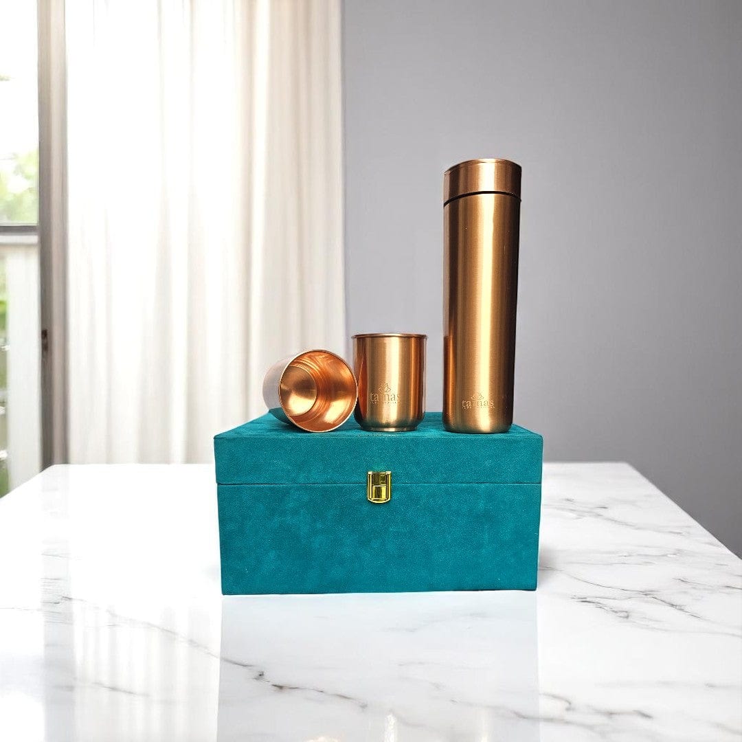 Pure Copper Bottle Glass Gift Set | Best Wedding & Housewarming Gift